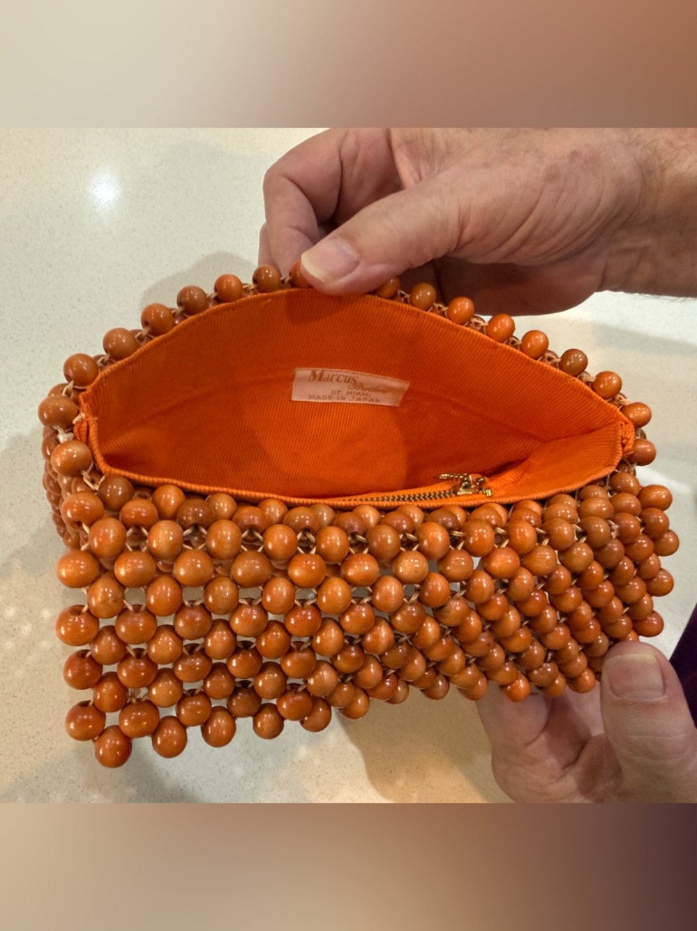 Wood Beaded Orange Clutch with Charm Accent - Picture 4 of 8